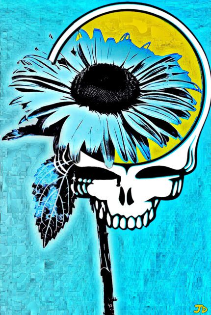 Skull with a sunflower in its head.