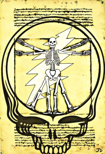 Skeleton in a lightning bolt skull