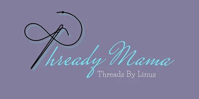 Thready Mama logo with needle and thread.