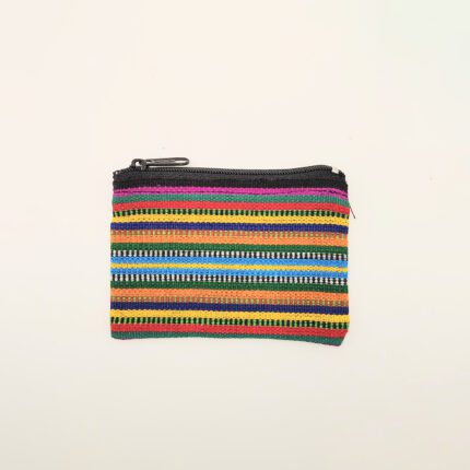 Colorful striped zippered pouch.