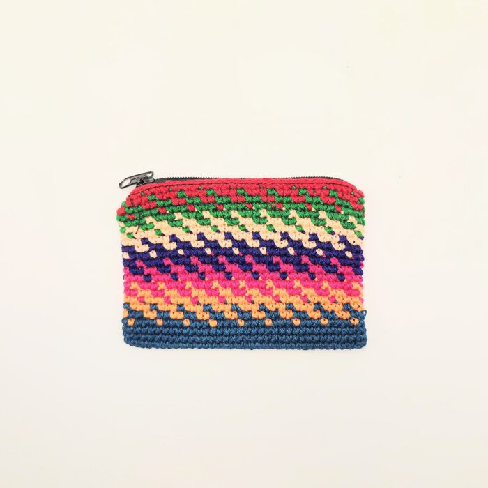 Multicolored crocheted zippered pouch