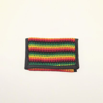 Red, yellow, and green striped wallet.