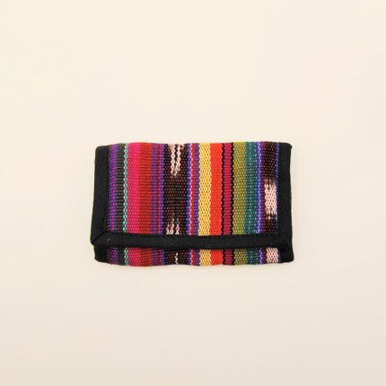 Multicolored striped fabric wallet.