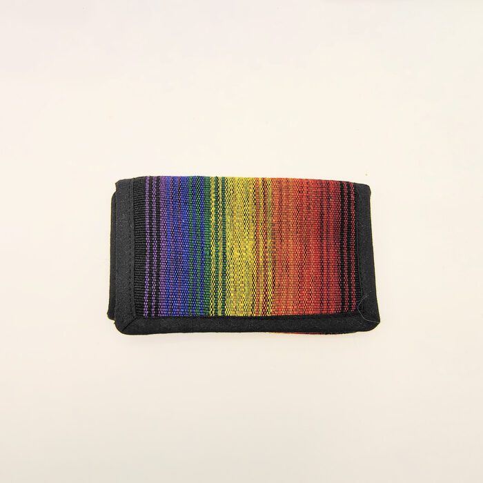 Rainbow striped fabric wallet.