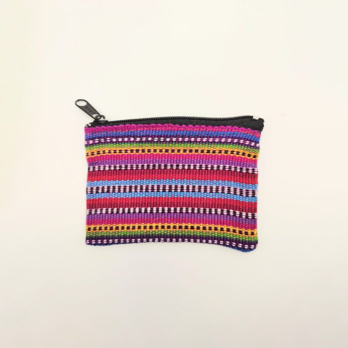 Striped woven zippered coin purse.