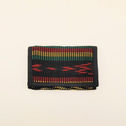 Black wallet with red, yellow, and green stripes.