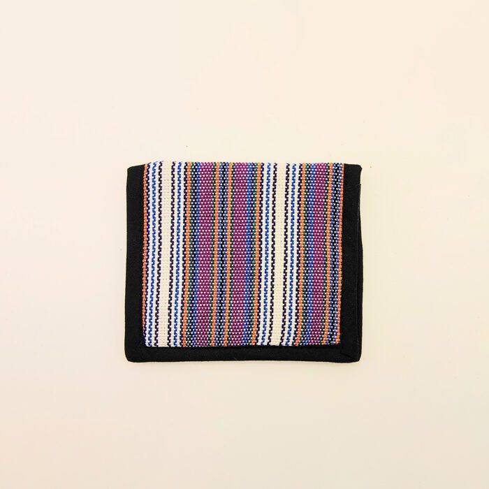 Multicolored striped fabric wallet.