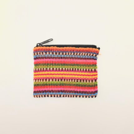 Colorful striped zippered pouch.