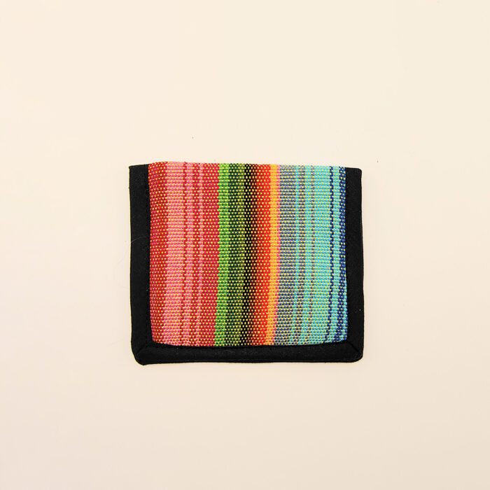 Striped wallet with black trim.