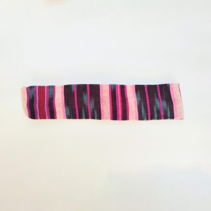 Striped fabric with pink and black stripes.