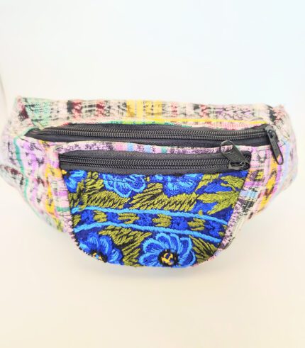 Embroidered floral fanny pack with zipper.