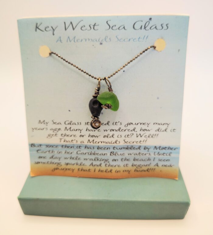 Key West sea glass necklace on card