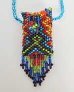 Rainbow beaded necklace with fringe.