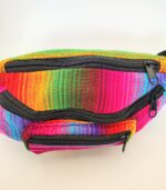 Colorful woven fanny pack with zippers.