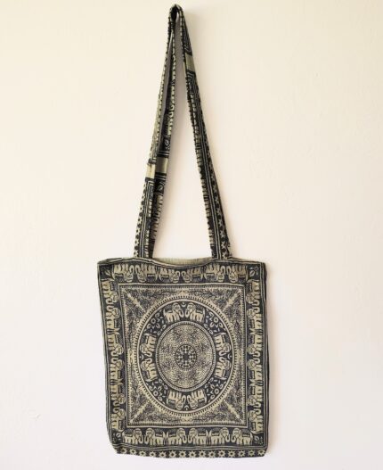 Black and gold elephant tote bag.