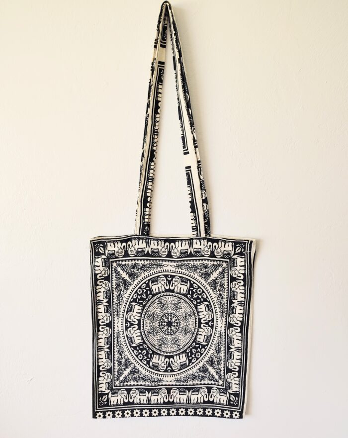 Black and white elephant tote bag.