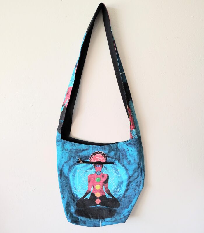 Blue chakra yoga bag with strap.