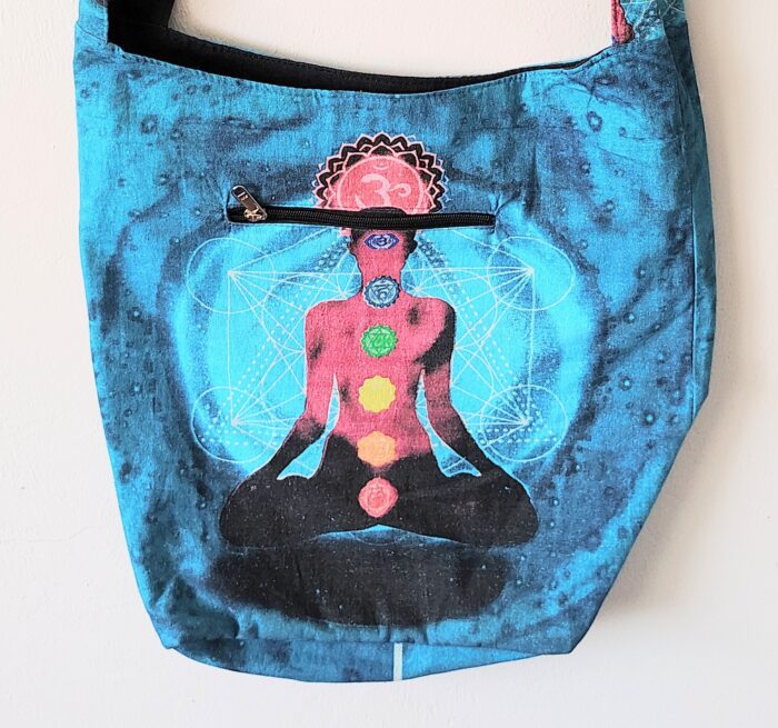 Blue chakra meditation tote bag.