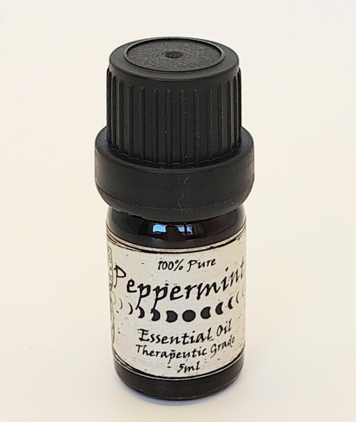 Peppermint essential oil in a bottle.