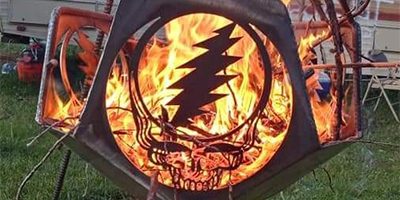 Fire pit with Grateful Dead logo