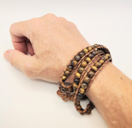 Leather and tiger eye beaded bracelet.